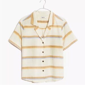 Madewell Cream and Tan Striped Button Down Camp Shirt